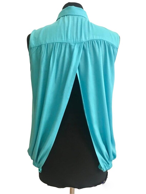 Turquoise Open Back Blouse / Summer Sleeveless Bl… - image 8