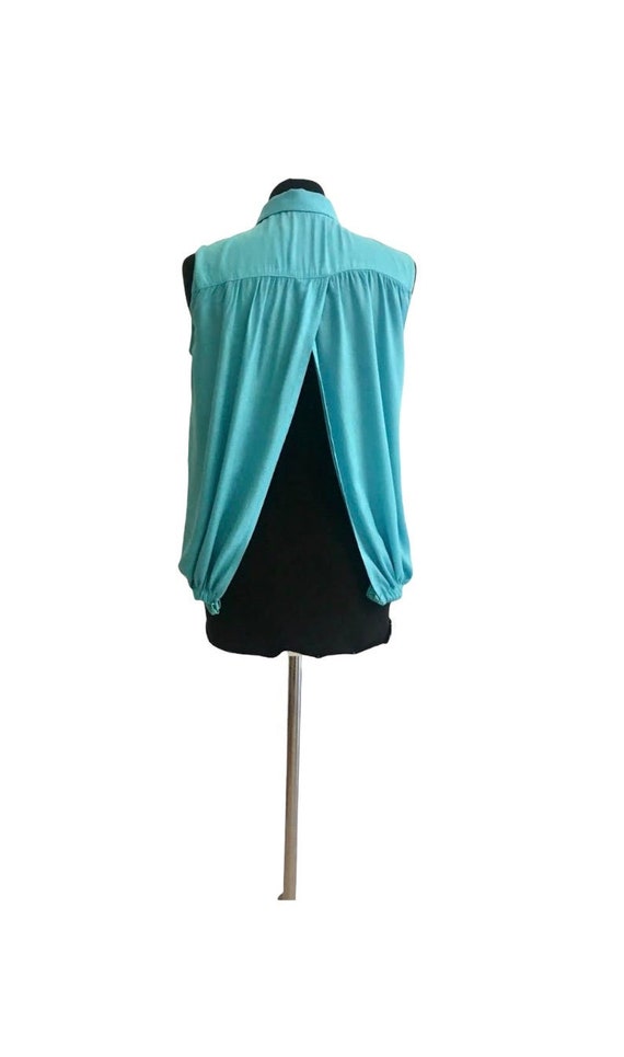 Turquoise Open Back Blouse / Summer Sleeveless Bl… - image 1