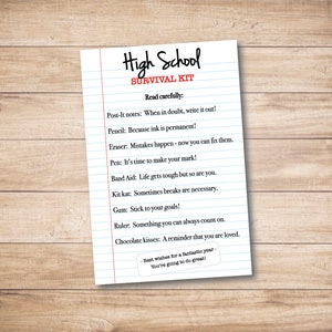 High School Survival Kit Printable: Fun Back To School Gift (Digital Download)