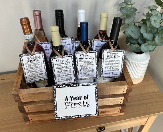 Bridal Shower Gift Wine Crate Gift Set Year of First Wine Basket Bridal  Shower Gifts for Bride Wedding Marriage Milestones Wine Not Included 