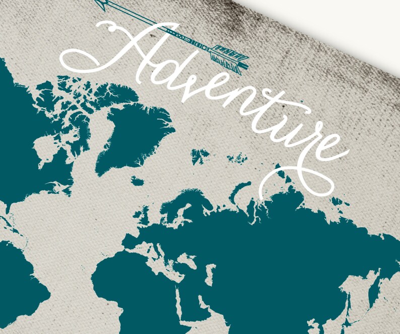 adventure awaits world map travel quote printable teal and