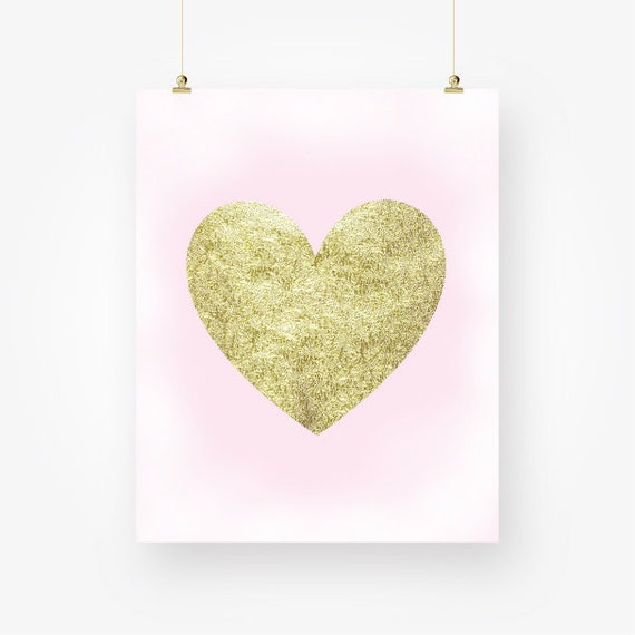 Pink And Gold Heart Printable Heart Print Wall Decor Bedroom Nursery Heart Wall Art Pink Love Printable Digital Instant Download Jpg Pdf