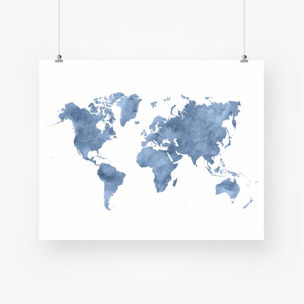 world map print navy watercolor download large world map of etsy