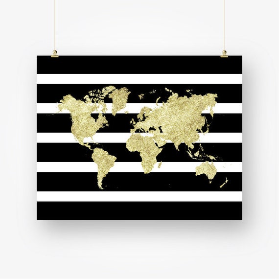 black stripes and gold world map print printable world map of etsy