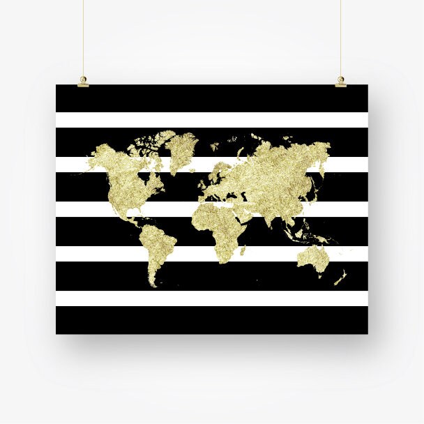 black stripes and gold world map print printable world map of etsy