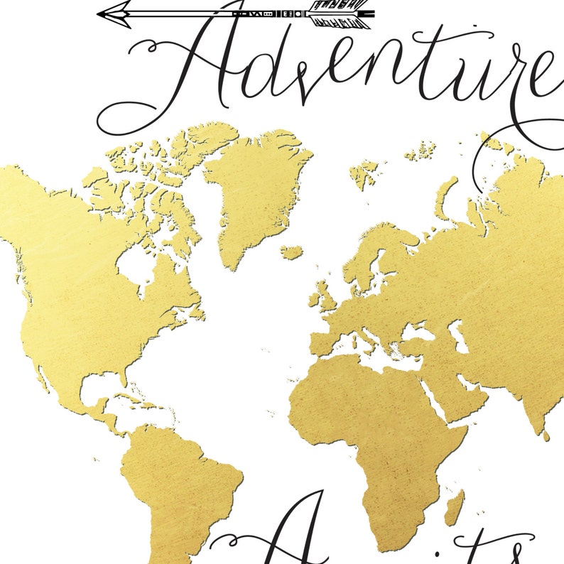 gold world map digital download adventure awaits printable