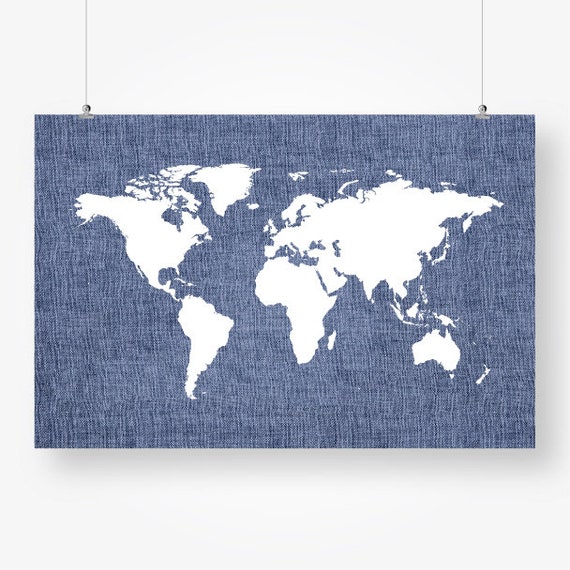 large map of the world map poster navy blue boys room living etsy