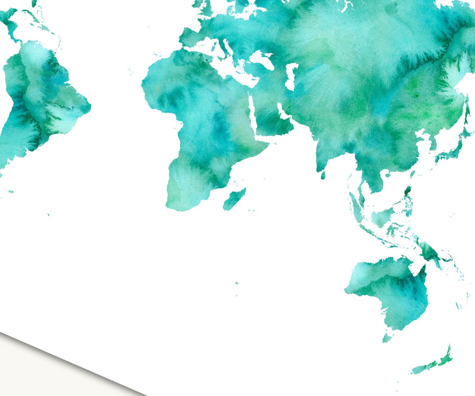 Large World Map Turquoise Watercolor Printable Boys Nursery Etsy