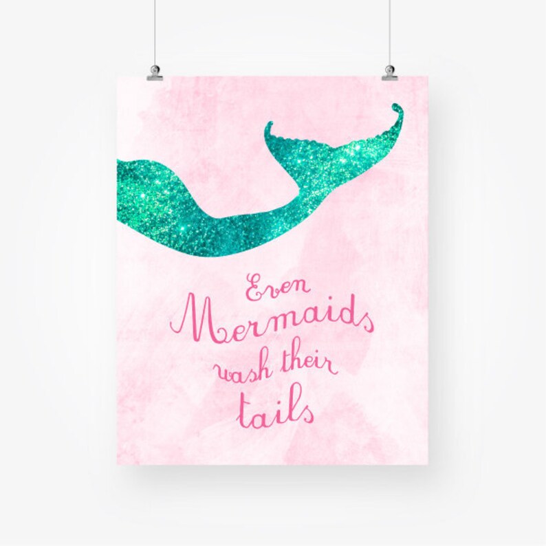 Even mermaids wash their tails girls bathroom wall decor Etsy