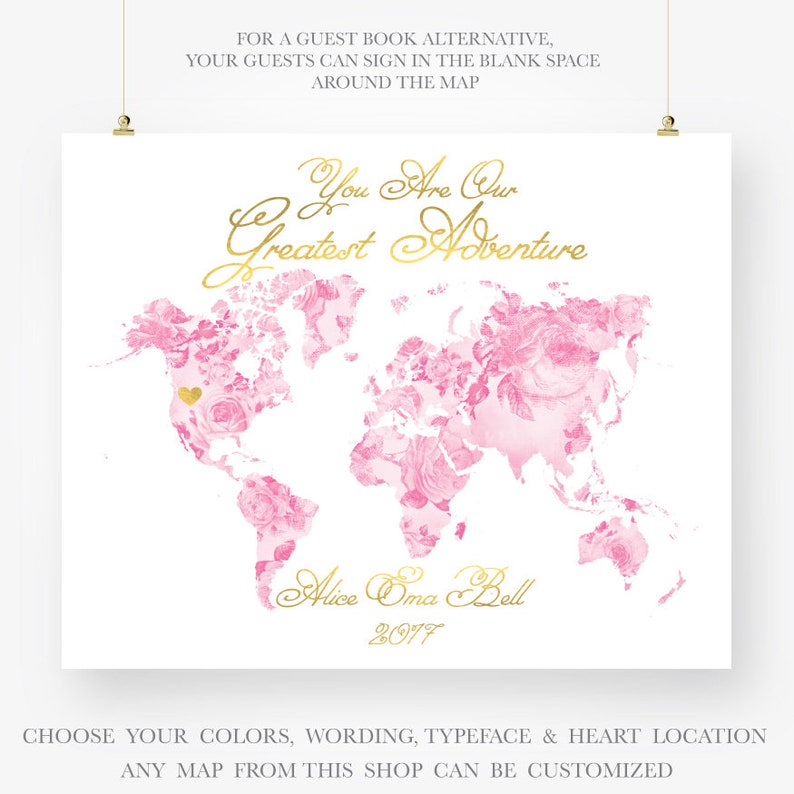 Baby Shower Guest Book Alternative Girl Boy Custom World Map Etsy