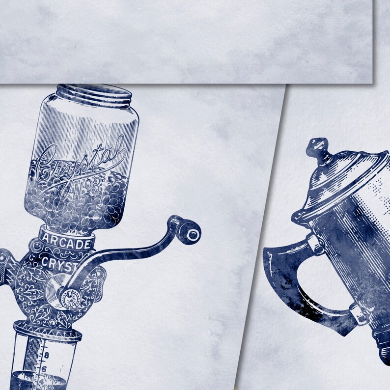 Navy Blue Kitchen Wall Art Set of 3 Digital Prints Vintage Etsy