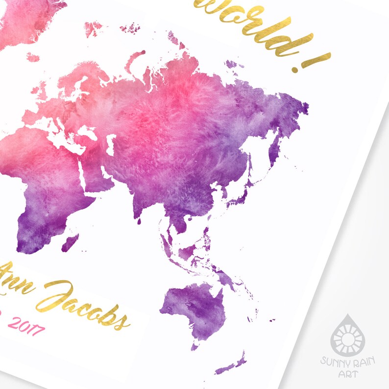 baby shower guest book alternative girl boy custom world map watercolor unique guest sign in guestbook poster printable digital print jpg