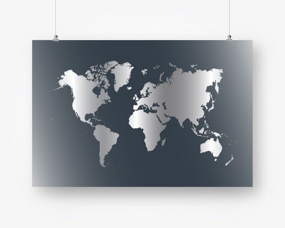 large world map poster gray download world map wall decor etsy india