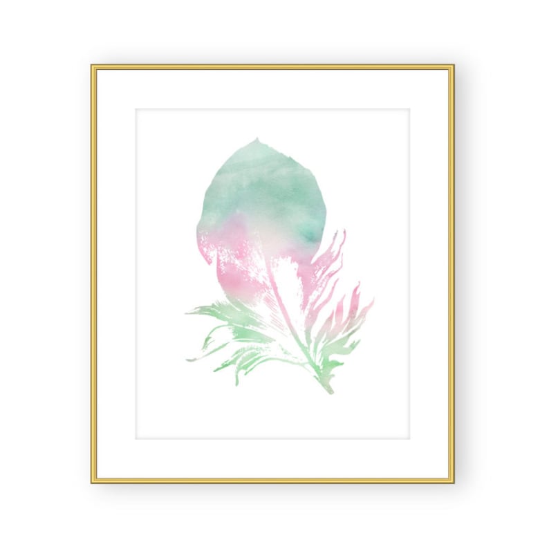 watercolor feather print set download pink mint green girl nursery bedroom wall art decor printable digital print instant download jpg