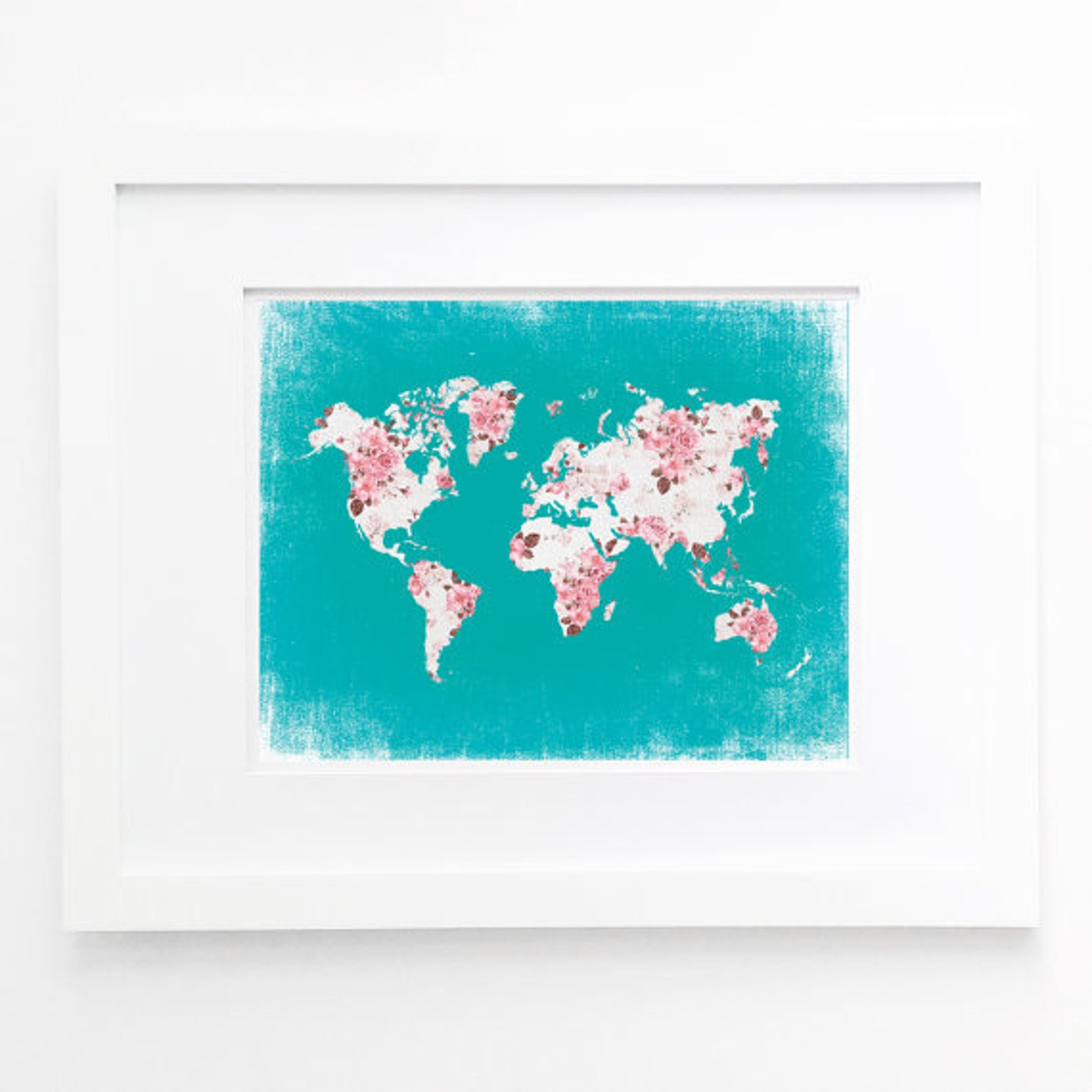 World Map Pink and Turquoise Nursery Girls Room Decor Floral Etsy