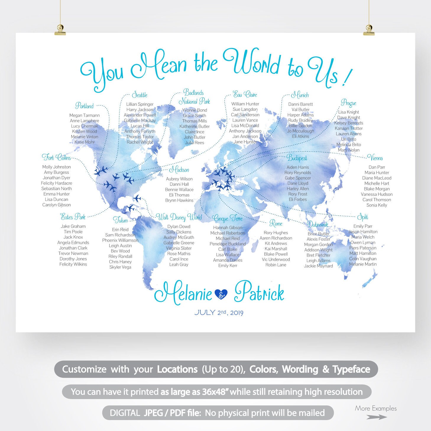 World Map Seating Chart Travel Theme Wedding Where In The Etsy 日本