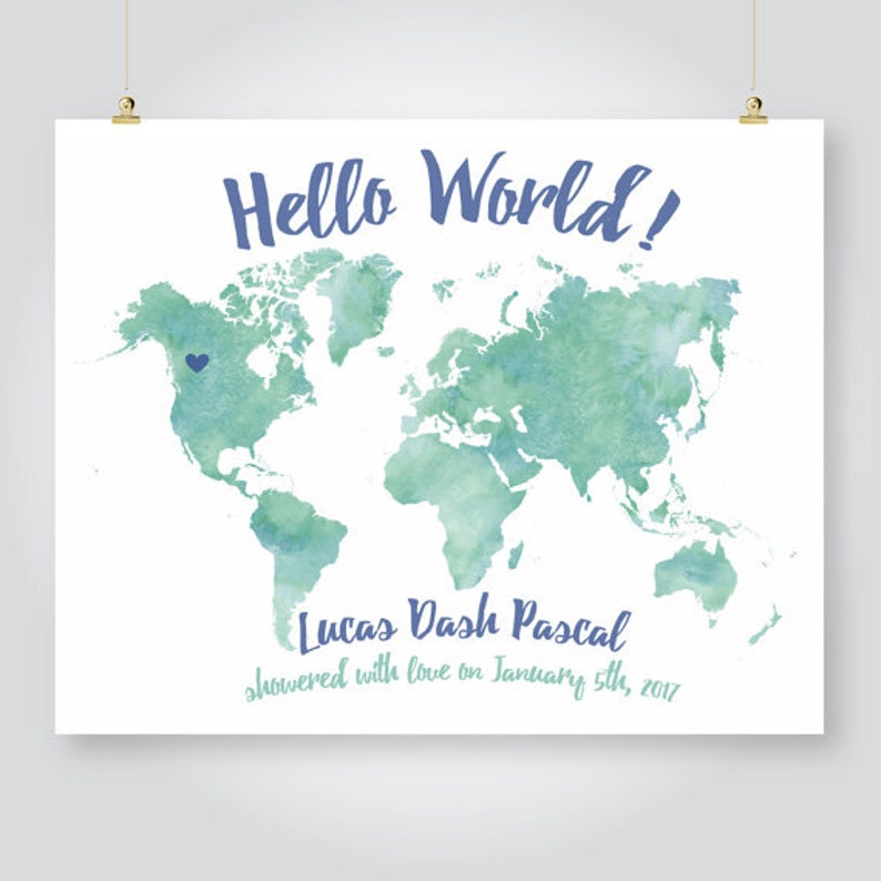baby shower guest book alternative girl boy custom world map watercolor unique guest sign in guestbook poster printable digital print jpg