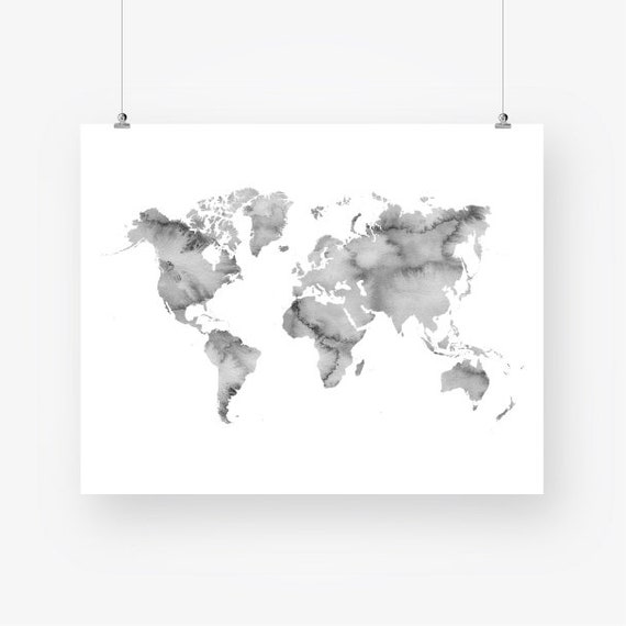 Carte Du Monde Aquarelle Imprimer Carte Du Monde Imprimable Gris De Laffiche De Carte Monde De Couleurs Neutres Murale Décor Téléchargement
