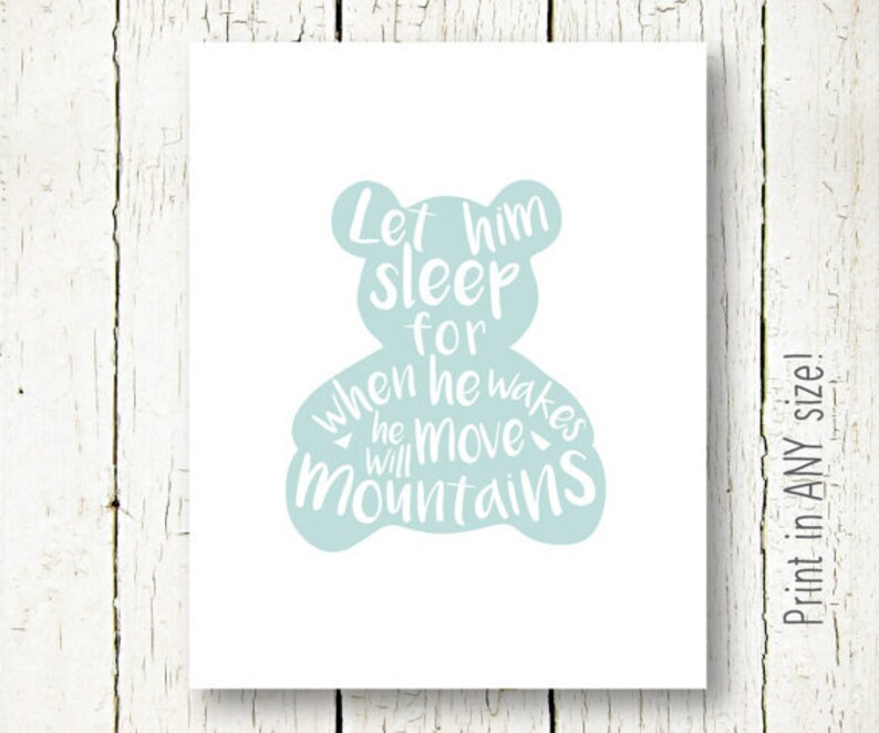 Let Him Sleep Printable Baby Boy Nursery Quote Blue Teddy Bear Etsy