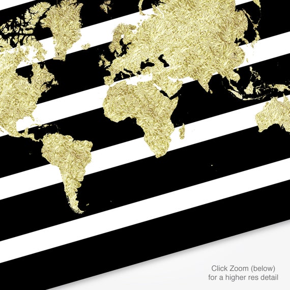 black stripes and gold world map print printable world map of etsy