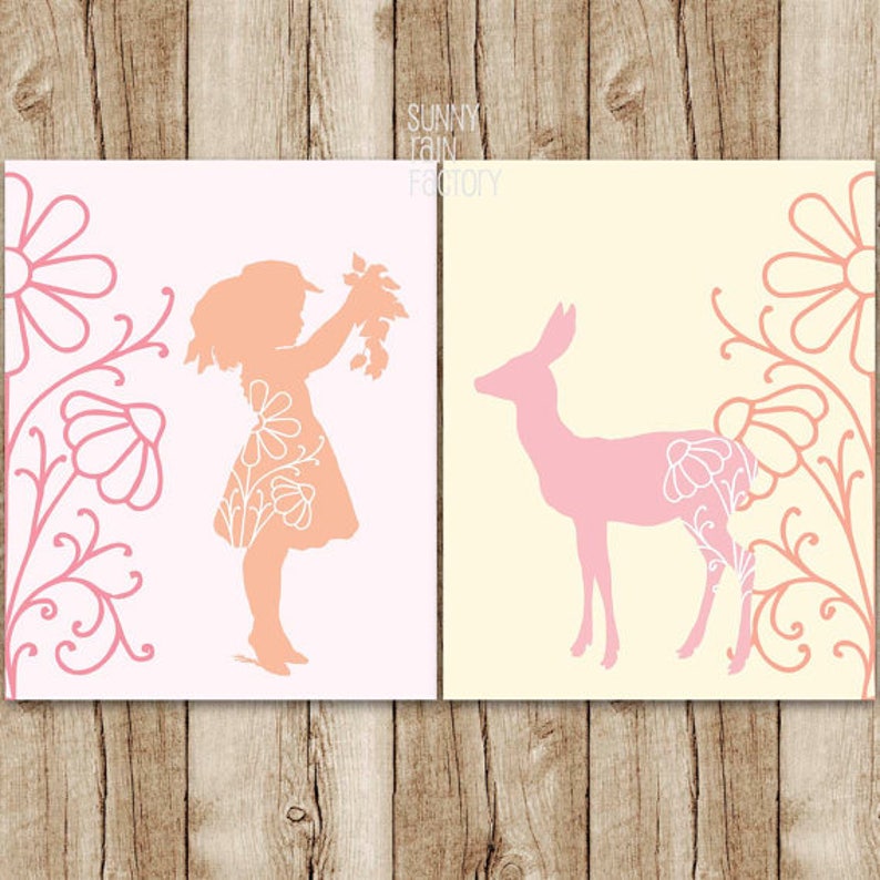 Woodland Nursery Printable Deer Silhouette Wall Art Kids Room - Etsy