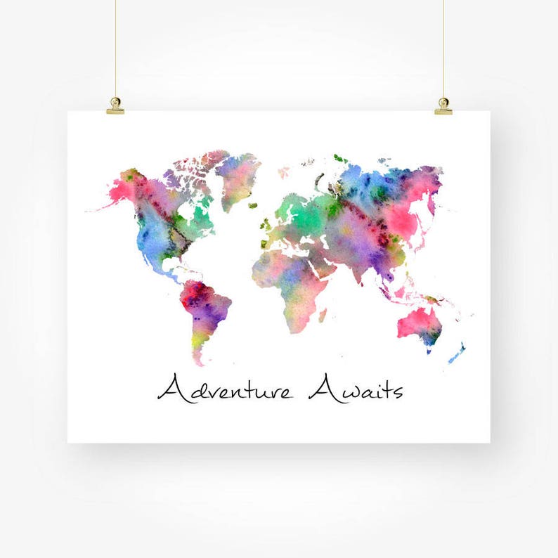 world map watercolor download adventure awaits printable etsy
