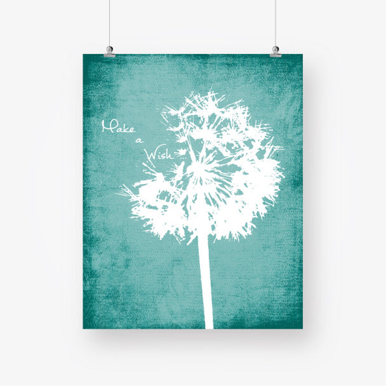 Dandelion Print Teal Wall Art Distressed Wall Decor Make a Etsy