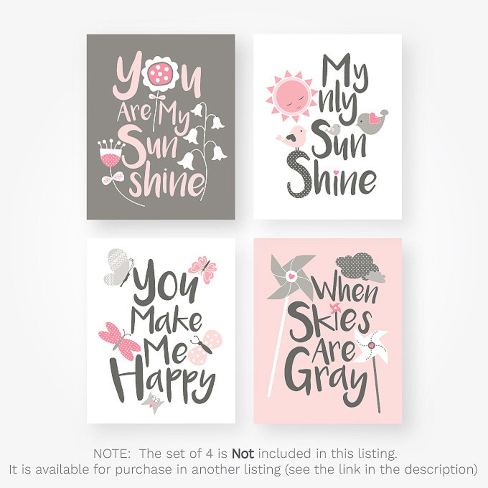 You are my sunshine pink and gray nursery print set baby girls Etsy