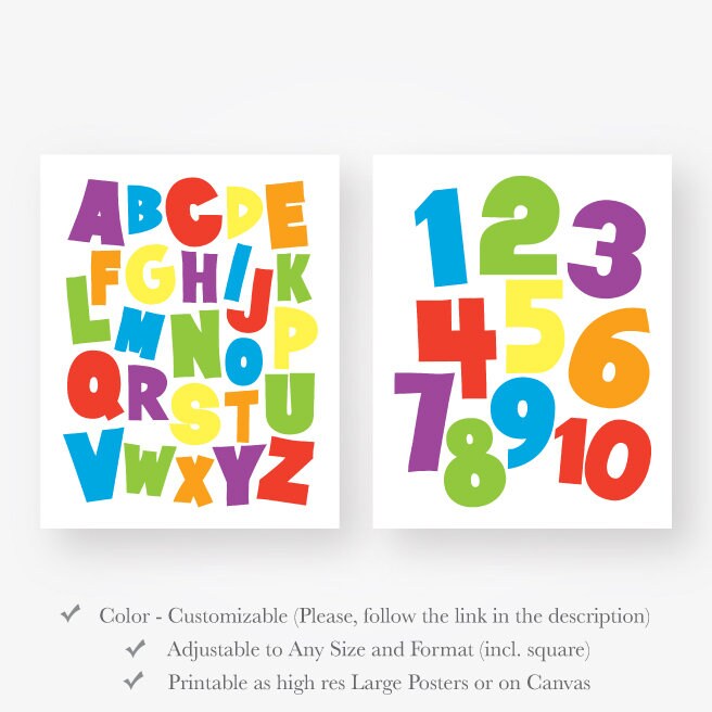 Alphabet numbers print digital download printable playroom 