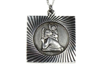Rare Vintage Sterling Silver St Christopher Openwork Pendant and