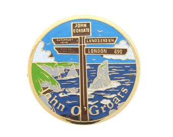 Pin esmaltado vintage de John O'Groats, broche de solapa de recuerdo, viaje a Escocia, escocés, extremo norte