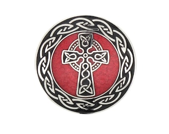 Broche vintage de cruz celta cloisonné, esmalte rojo, broche de nudo celta, pin de Escocia, Celtic Sea Gems, broche escocés, Outlander, nudo