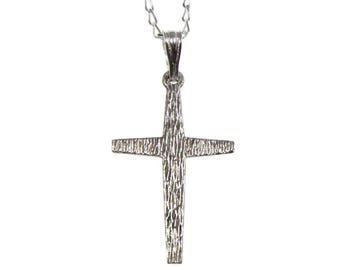 Collar con cruz vintage de plata de ley, colgante de cruz texturizada brillante, cruz tallada en corteza, colgante religioso, Jesús, joyería cristiana