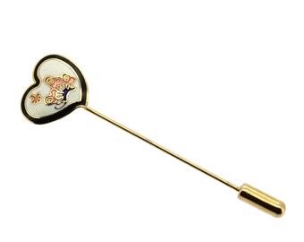 Broche de solapa largo con forma de mariposa, de esmalte cloisonné vintage, esmalte blanco, forma de corazón.