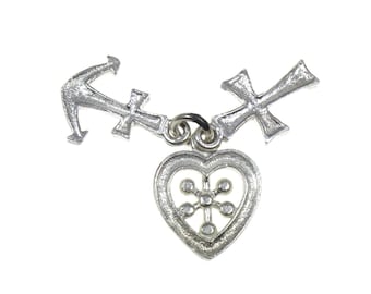 Vintage sterling silver faith hope charity charm, heart, cross, anchor, Christian pendant, bracelet charm, religious
