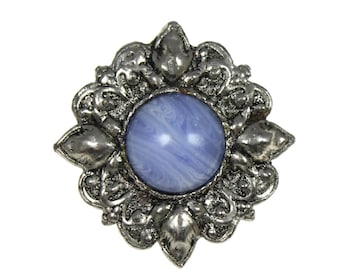 Vintage scarf clip, blue lace agate scarf fastener, pale blue banded stone, Outlander, dress ring
