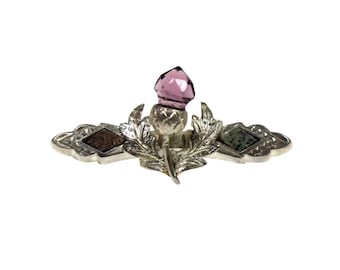 Broche antiguo de plata esterlina victoriana escocesa con forma de cardo, alfiler de barra de ágata, piedra dura, Outlander, celta, alfiler de solapa, Escocia