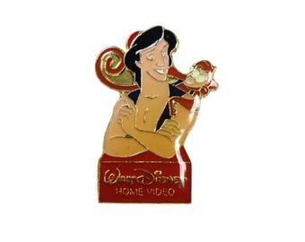 Insignia vintage oficial de Disney Aladdin, pin pequeño de solapa esmaltado, Walt Disney Home Video, insignia VHS, Abu