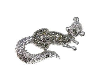 Broche de zorro vintage con marcasita, bonito broche de zorro, figurativo, animal del bosque, pirita de hierro.