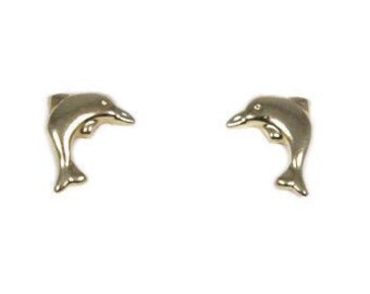 Vintage 9k gold dolphin earrings, bottlenose dolphin earrings, small stud earrings, 9 karat gold, dainty, petite earrings, gold studs, sea