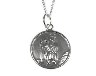 vintage argent sterling Collier Saint-Christophe, pendentif rond Saint Christopher, bijoux religieux, pendentif chrétien, voyage en toute sécurité