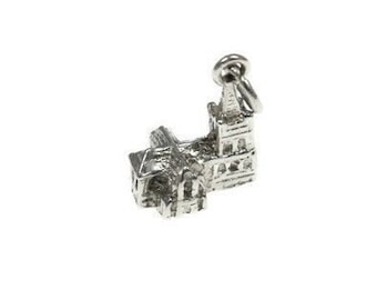 Vintage de plata de ley encanto de la catedral pequeña, encanto de la boda, encanto de pulsera, capilla, colgante, encanto de la iglesia, recuerdo de la iglesia, religioso