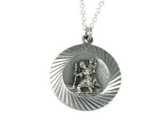 vintage silver tone lucky charm st christopher pendant religious icon 1930s 40s piece unusual design gift