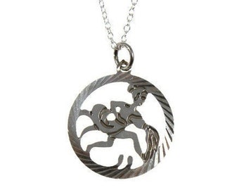Vintage sterling silver Aquarius water bearer necklace, Aquarius symbol pendant, zodiac sign, starsign, Chinese astrology, Jan Feb birthday