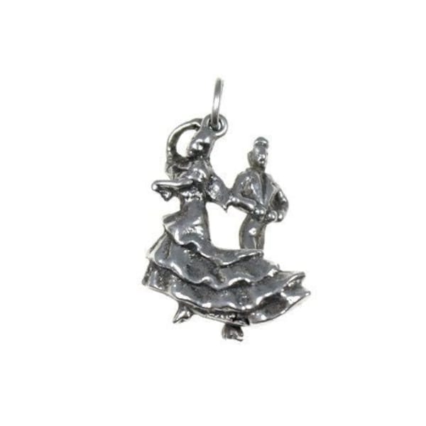 breloque de danseuse de flamenco en argent sterling vintage, danseuses espagnoles, couple de danseurs, cadeau de danse, pendentif danseuse, breloque bracelet, jupe longue