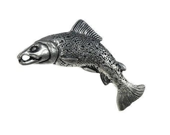 Atlantic Salmon Fish Leaping Freshwater Fish Pewter Lapel Pin Jewelry F059 Brooch 