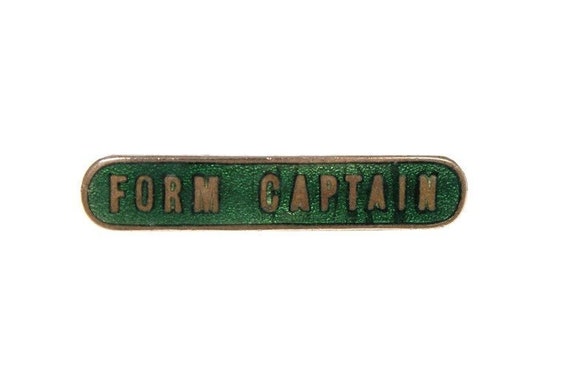 Vintage Form Captain Pin, House Captain Badge, Green Enamel Brass