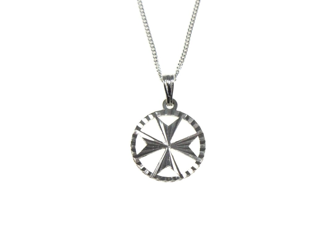 Vintage Sterling Silver Maltese Cross Pendant Necklace, Guilloche ...