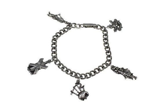 Vintage Scottish Charm Bracelet Scotland Theme Bagpipes