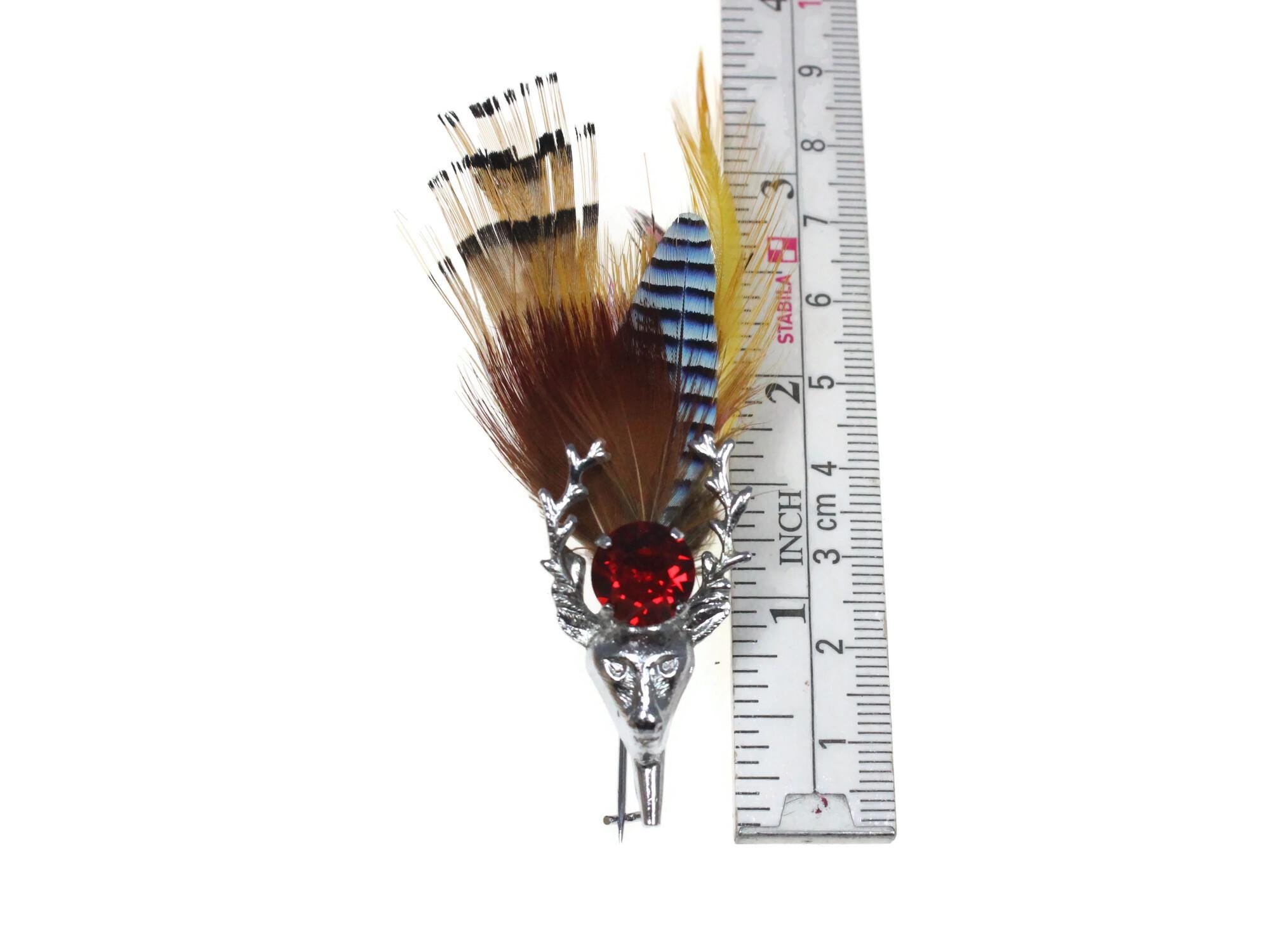VTG FEATHER PLUME KILT PIN WITH DEER HEAD HALLMARKED ON‎ THE BACK WESTERN NAVAJO Antler Point Red Deer Kilt Pin - Celtic Aer main image 3